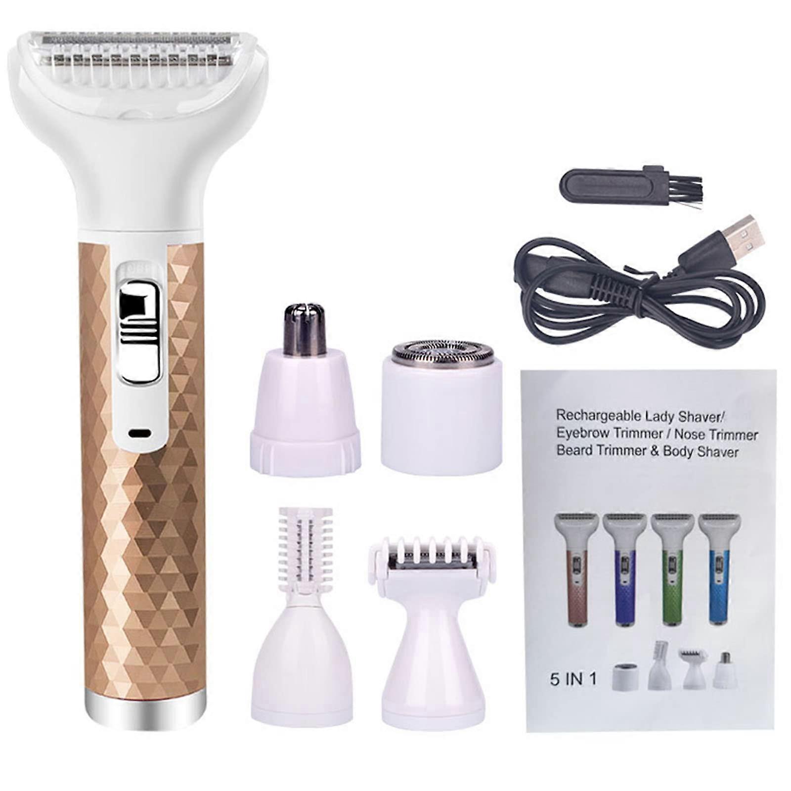 Hair Remover 5-In-1 Cordless Lady Shaver For Legs, Armpits And Face, Noise Reduction Epilator Flexible Head, Rechargeable