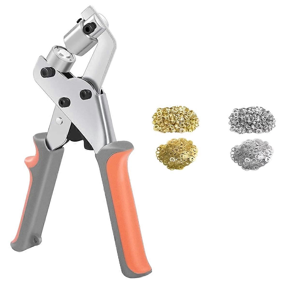 Grommet Tool Kit Handheld HolePunch Pliers Portable Grommet HandMachine Manual Puncher with Gold100 Silver100 Buttonhole
