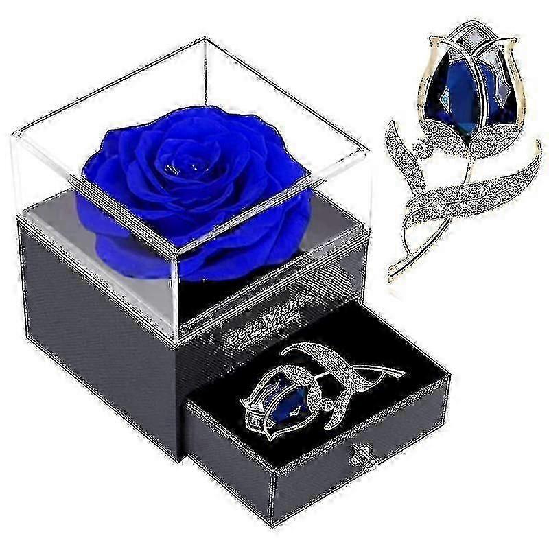 Korunmuş Gerçek Gül Hediye Kutusu, Gül Broş ile Bir Kutuda ebedi Tek Mavi Gül, sonsuza dek Sonsuz Gül Çiçek Anne Kadınlar Ve Anneler Günü'nde Karısı