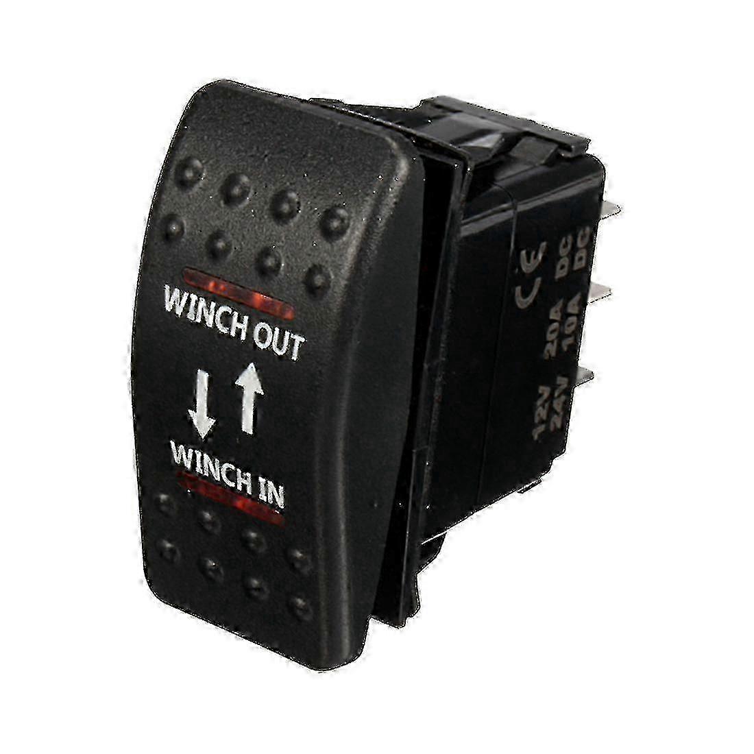 Enhanced 12V 20A Winch Operation Switch - Red LED Rocker 7-Pin