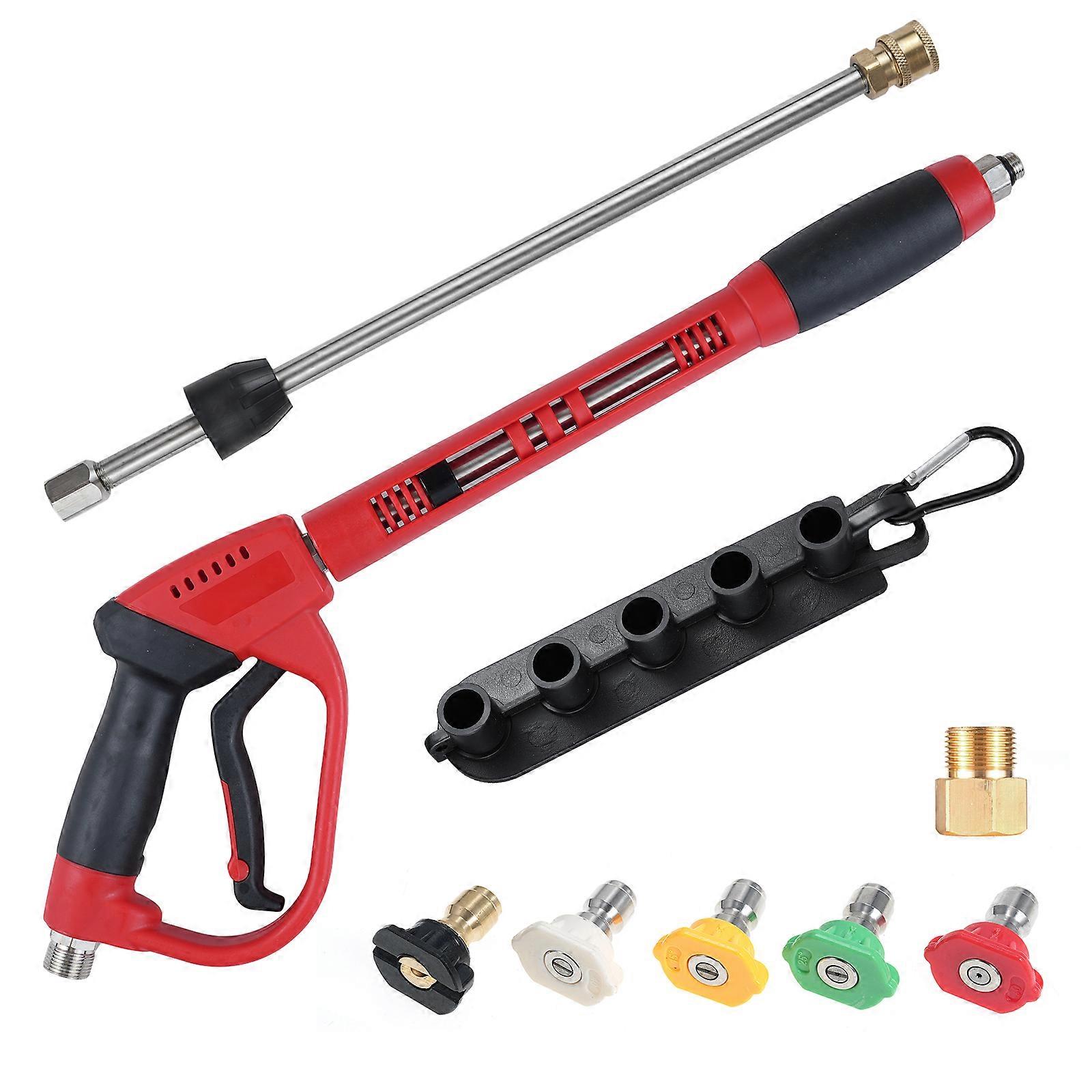 Pressure washer gun with safety trigger lock for secure operation