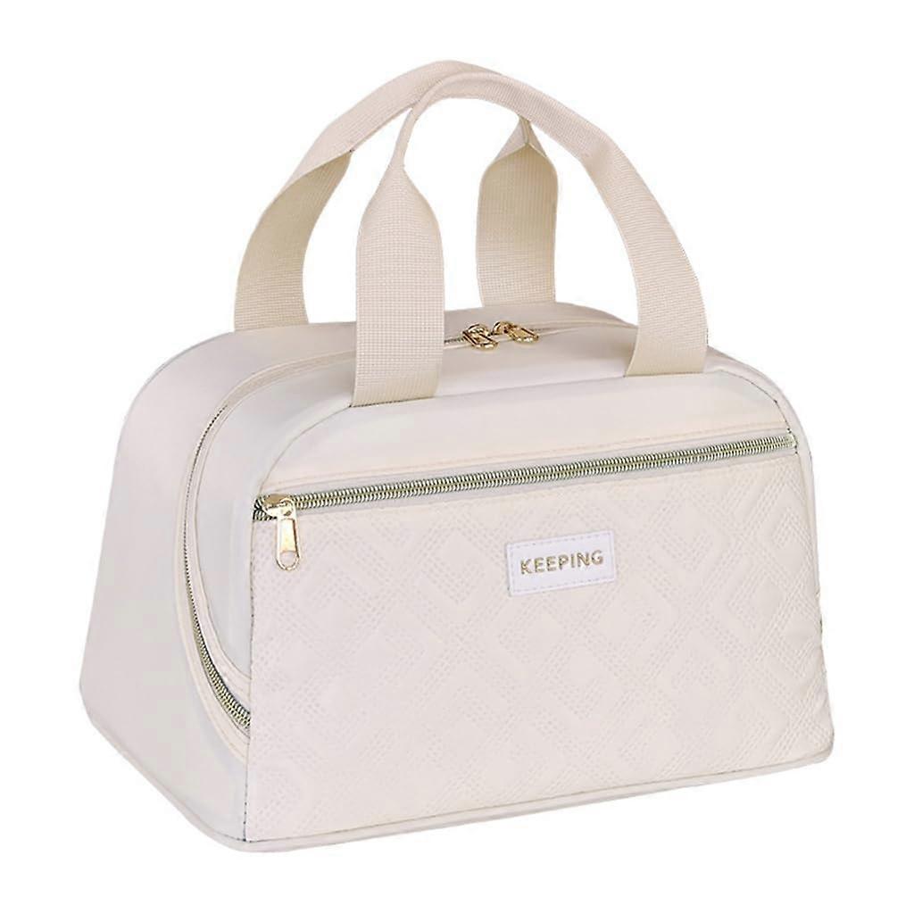 Large Capacity Insulated Lunch Bag For Work And School Picnics Beige Lightweight Easy To Clean