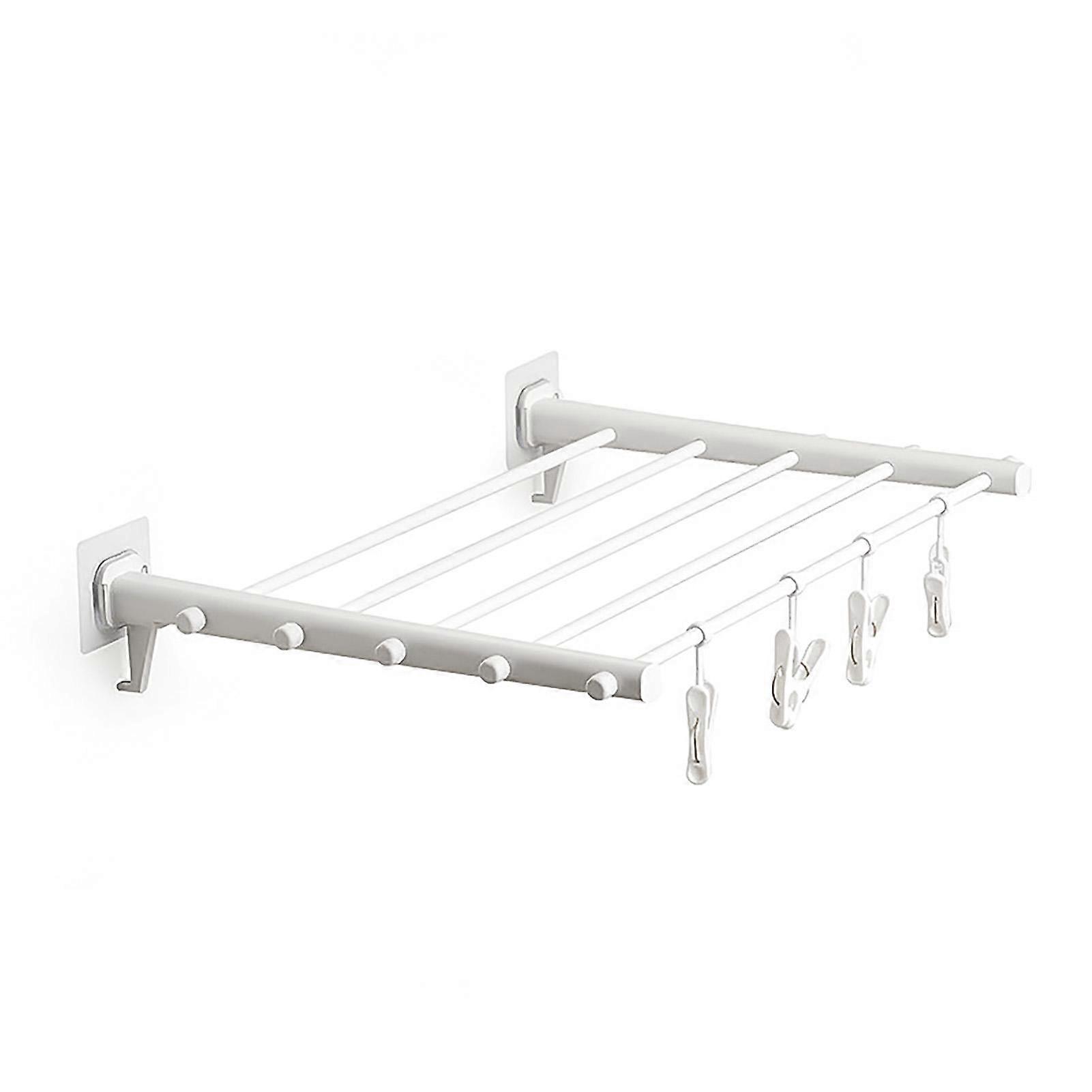Wall Mounted Clothes Drying Rack Folding Telescopic Punch Free Plastic Laundry Rack for Indoor