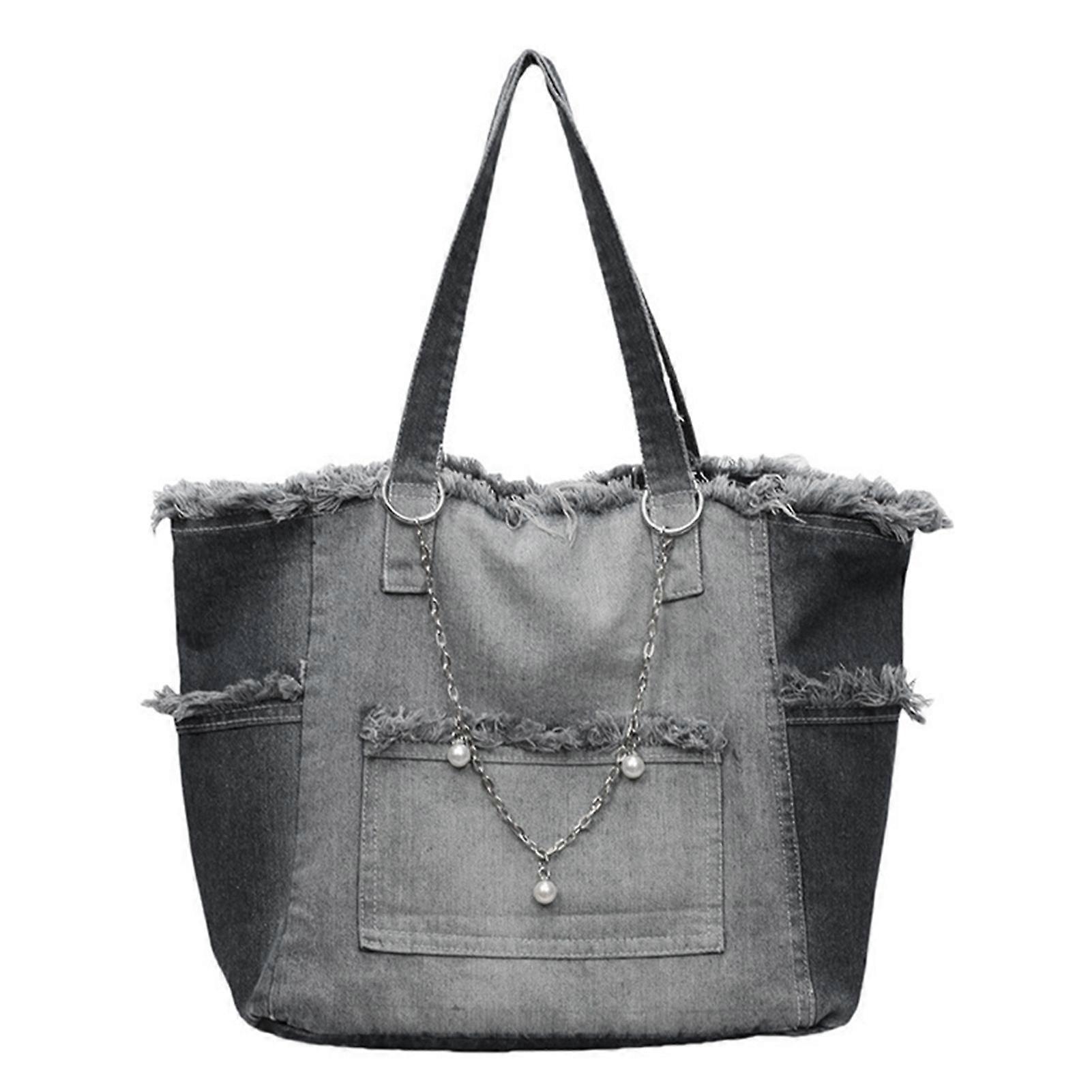gradient denim large capacity tote bag Perfect blends of casual style & practicality. Weekend Retreat