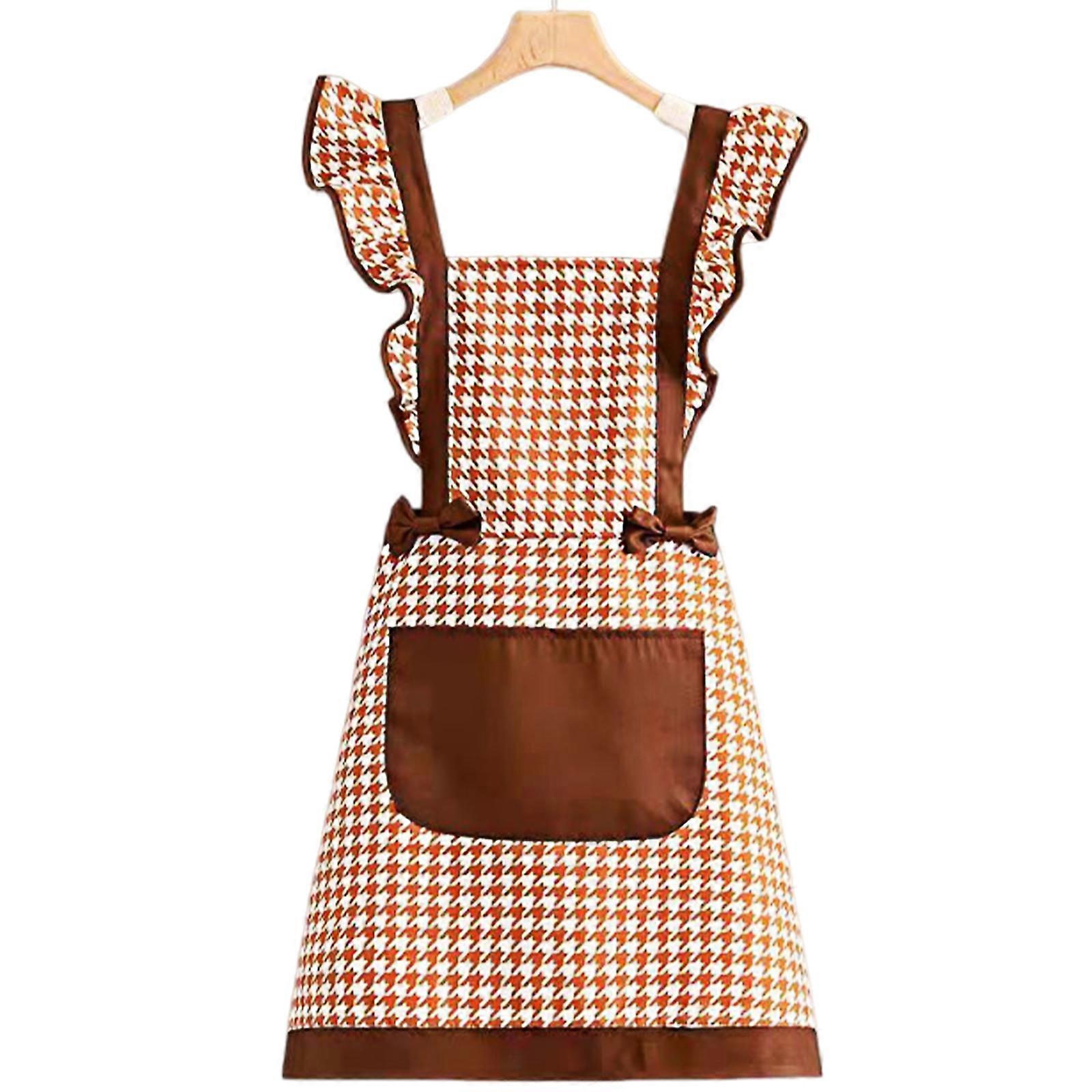 Flouncing Cooking Apron Houndstooth Pattern Cotton Fabric Practical Storage For Food Enthusiasts  orange color