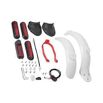Reinforced Scooters Mudflaps Set Containing Brackets Assembly and Safety Taillight for City Cycling  White