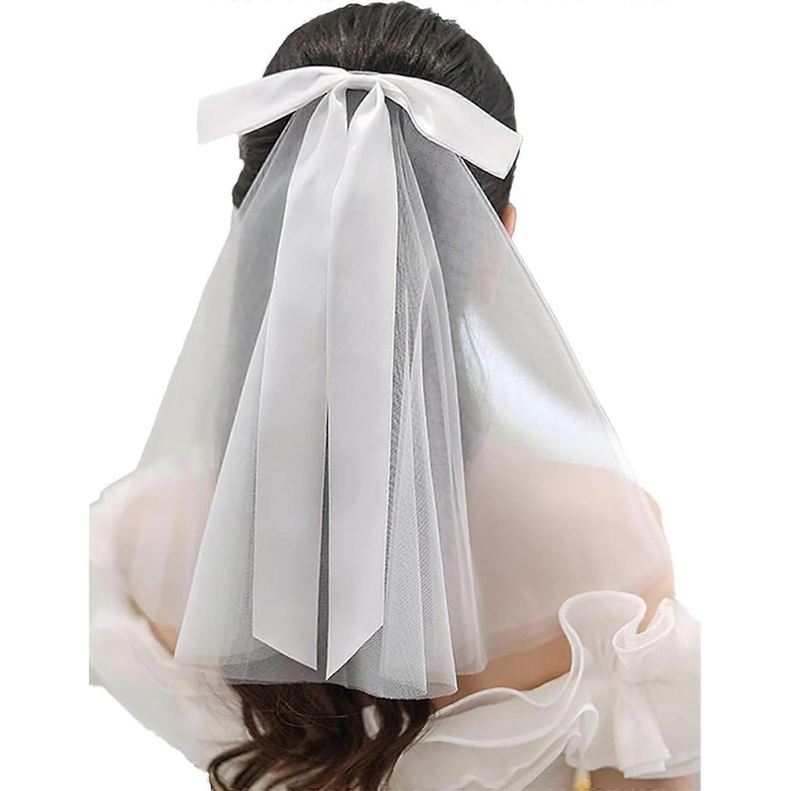 Wedding Veils Bowknot Veils Head Accessory Breathable Bride Veils with Hair Clip For Formal Event Gatherings Dressingup  White