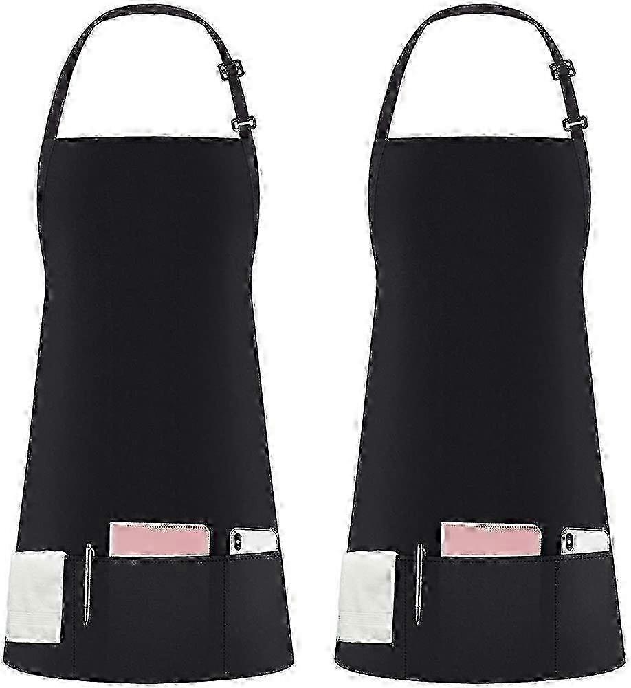 2 Pack 3 Pockets Adjustable Bib Apron Waterdrop Resistant for Kitchen Cooking