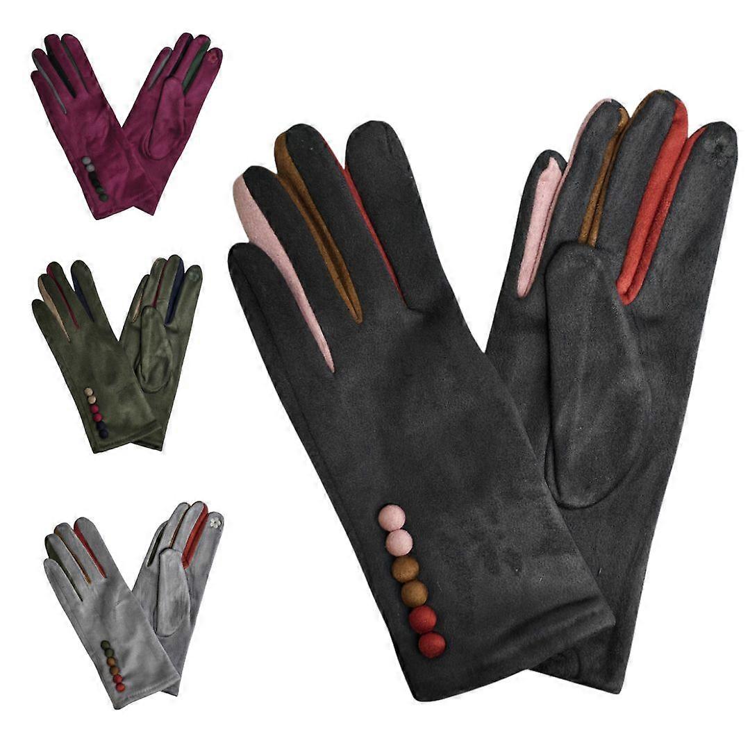 Vibrant Colourful Contrast Gloves With Button Detailing  Fleece Lined Touchscreen Winter Gloves  One Size
