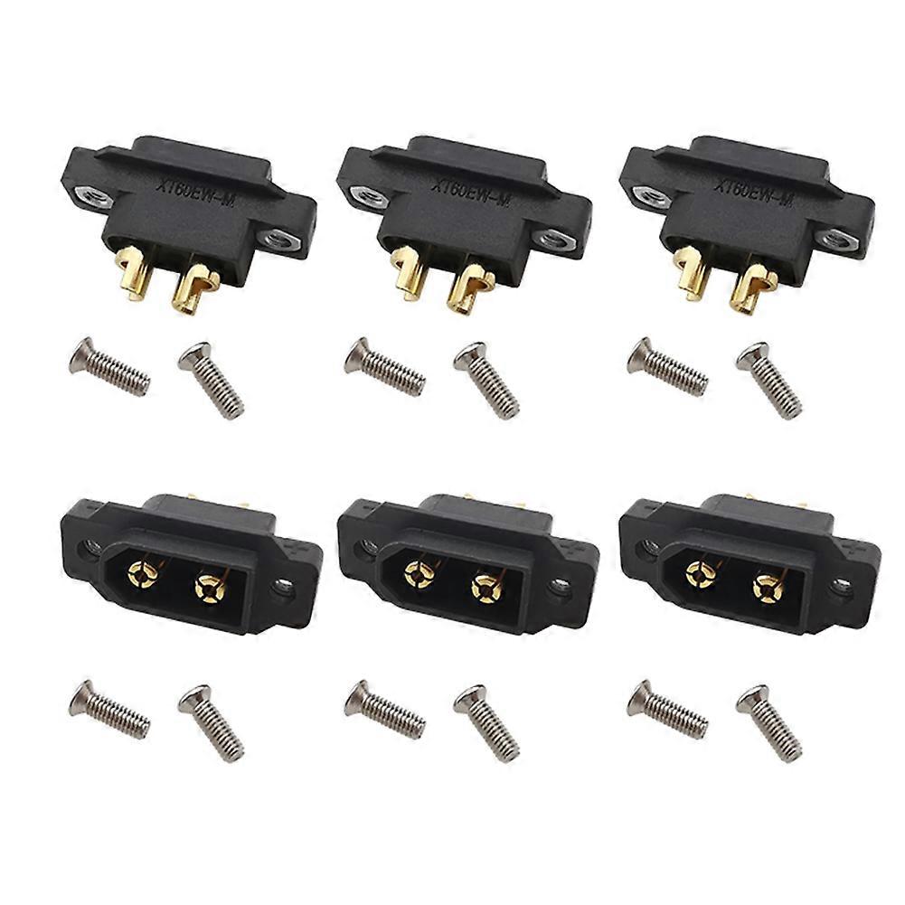 6Pcs Black XT60EW-M XT60 Male Plug Connector Screw Fixed Plate Panel Mount XT60EW Connector for RC Lipo Battery FPV RC