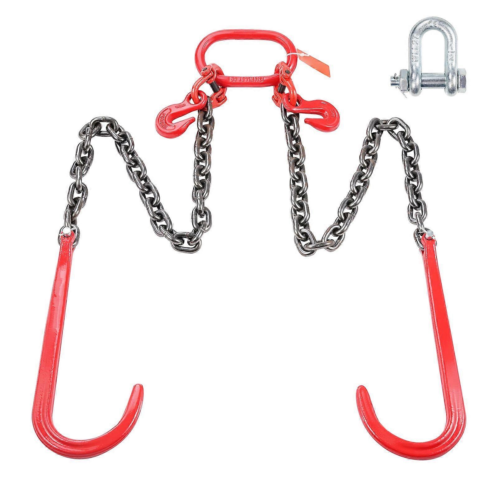G80 V Bridle Chain, 3/8" x 3' Towing Chain Bridle with 15" J Hooks and Grab Hooks, with 7800 lbs Load for Flatbed Trailer Wrecker Recovery