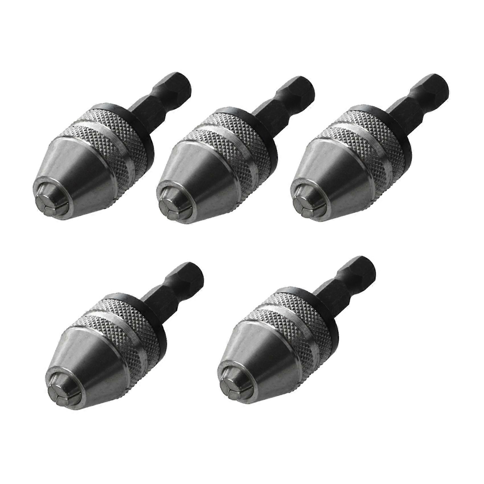 5X Silver+Black 6mm Keyless Drill Bit Chuck Quick Change Adapter Converter Hex Shank