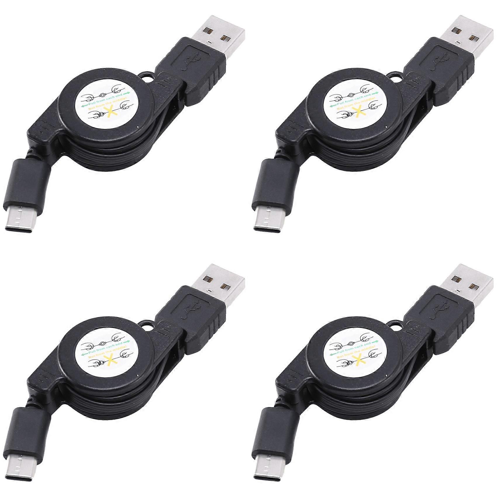 4X USB Type C USB 3.1 Retractable Cable Charger Charging Type-C USB-C Cable Black