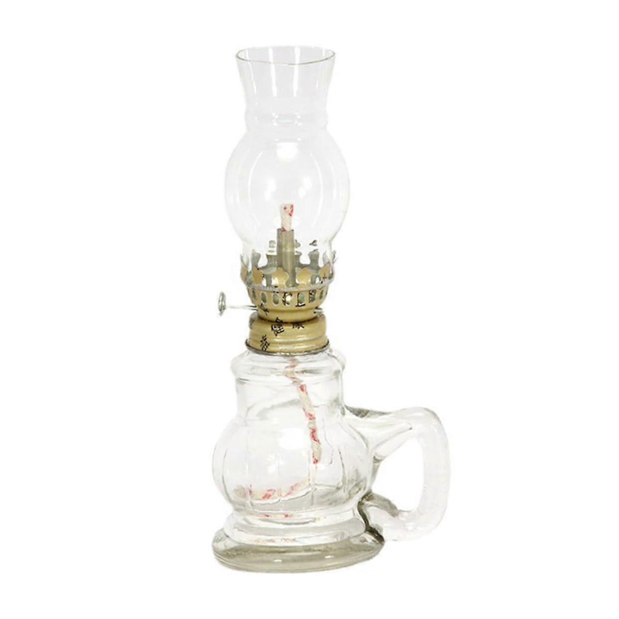 Vintage Oil Lamp Glass Kerosene Light with Adjustable Wick for Home Decor and Emergency Use