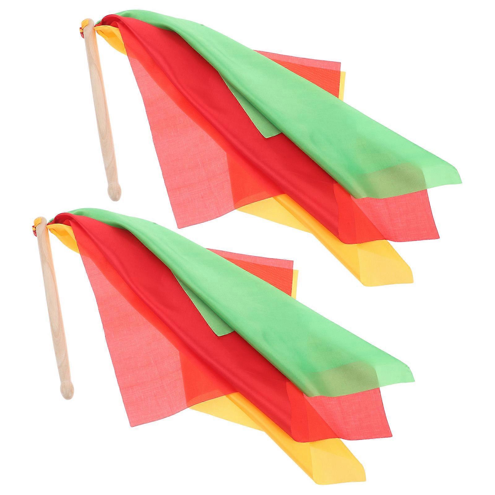 Ribbon Stick Wooden Drum Mallets for Gongs with Multi Color Streamers on A Stick for Gymnastics 1 Pair