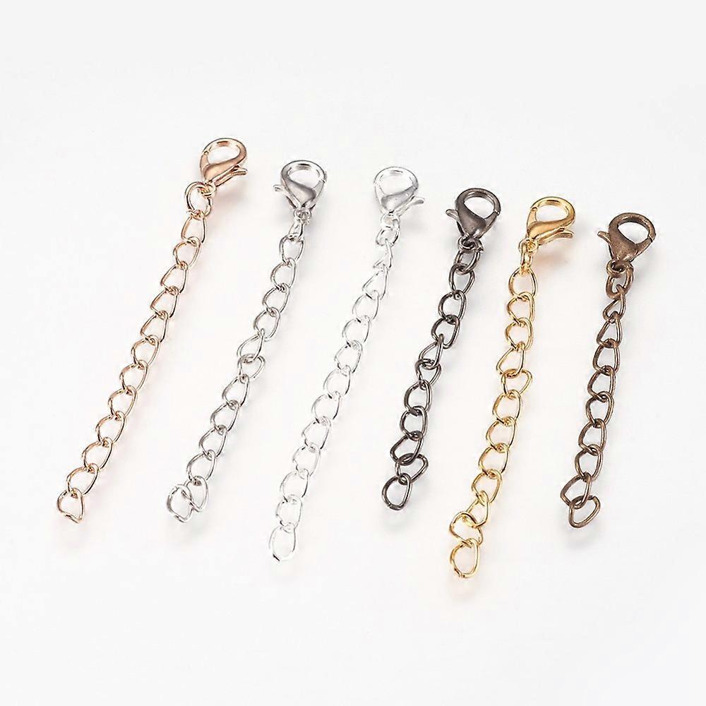10pc Iron Chain Extender with Alloy Lobster Claw Clasps Rack Plating Mixed Color 60~68x3.5mm clasp: 12x7x3mm