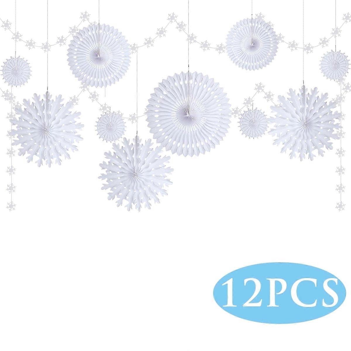 White Paper Snowflake Decorations Frozen Birthday Party Supplies Winter Wonderland Party Decorations Christmas Snowflakes Hanging Decoration 12 Pcs