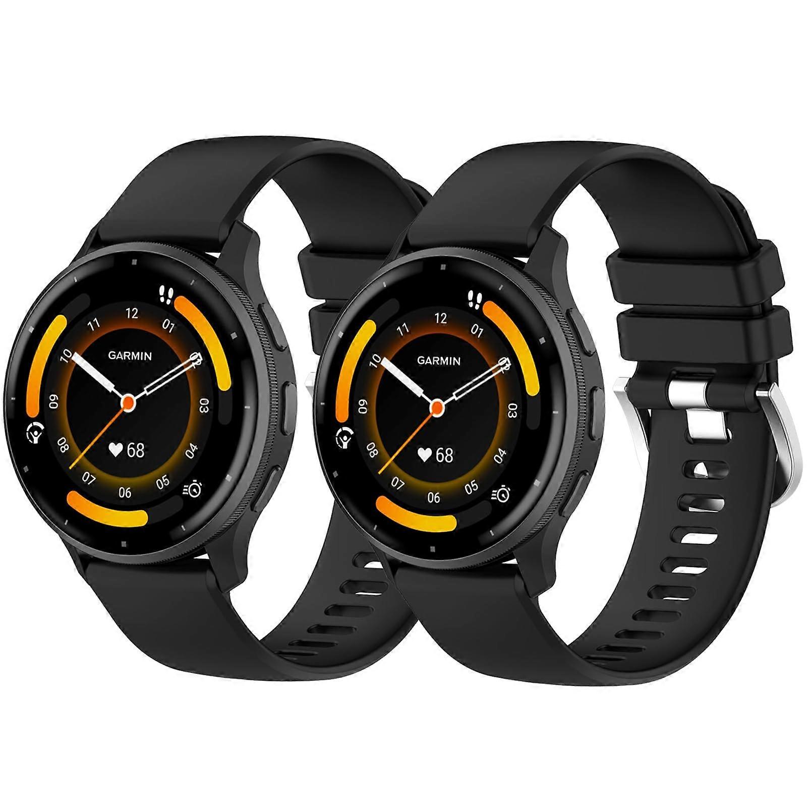 2 Pack Waterproof Sports Bands Compatible with Garmin Venu 3 and Vivoactive 4, 22mm Soft Adjustable Strap with Quick Release Pins, Black