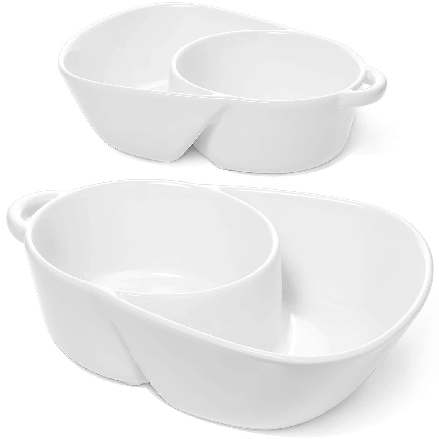 Partitioned Ceramic Bowl Set of 2, AntiSoggy Cereal Bowl, Dual Section Design for Breakfast