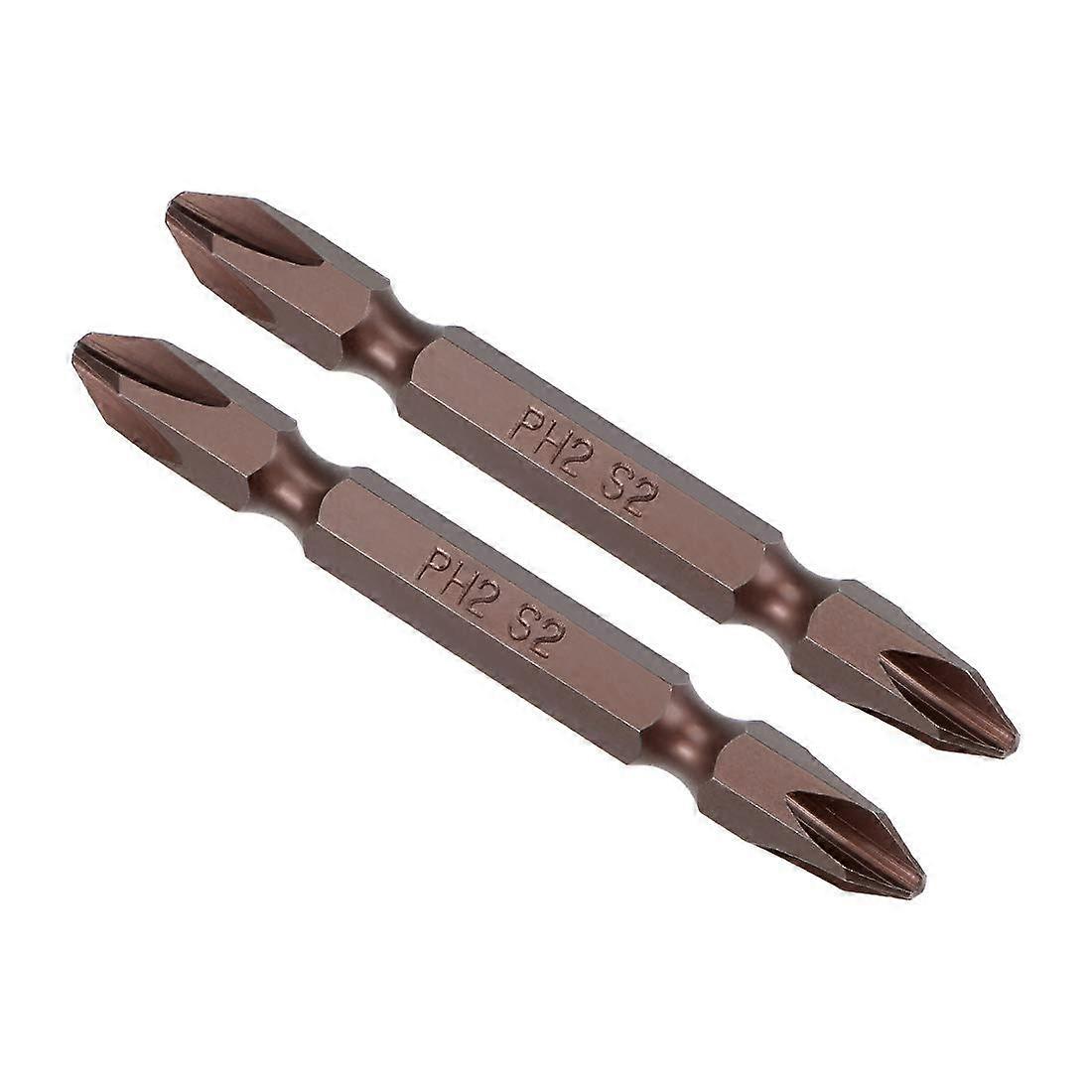 PH2 Magnetic Phillips Double Ended Screwdriver Bits 1/4 Inch Hex S2 Steel 65mm Red 2 Pack