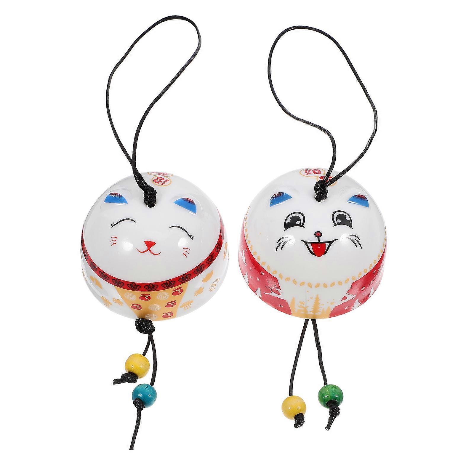 Cat Shape Ceramic Wind Bell Auspicious Meaning Office Decor 5.3X5.3X3.5CM 2Pcs