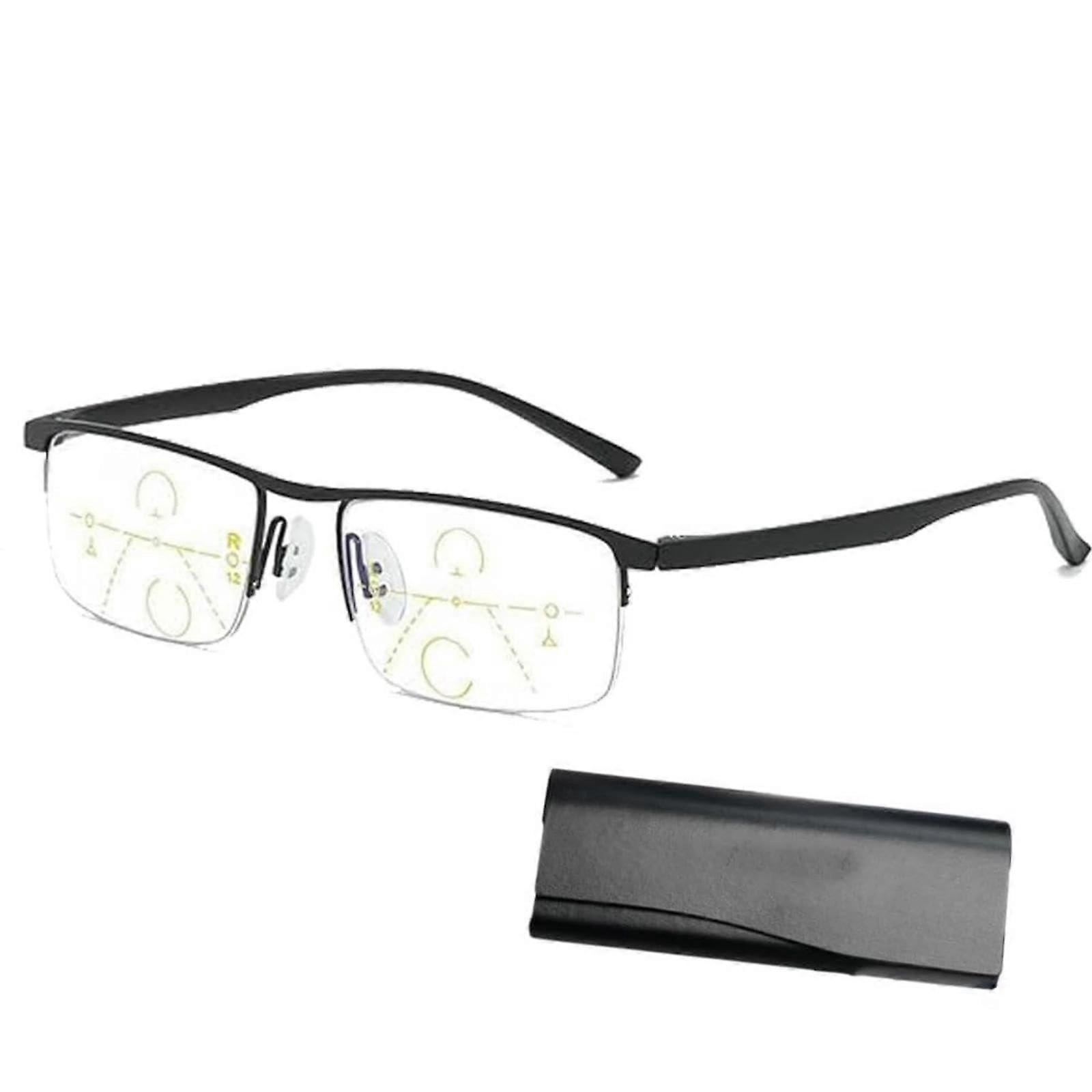 Progressive Reading Glasses 2.5X Black Titanium Frame Blue Light Blocking Scratch Resistant