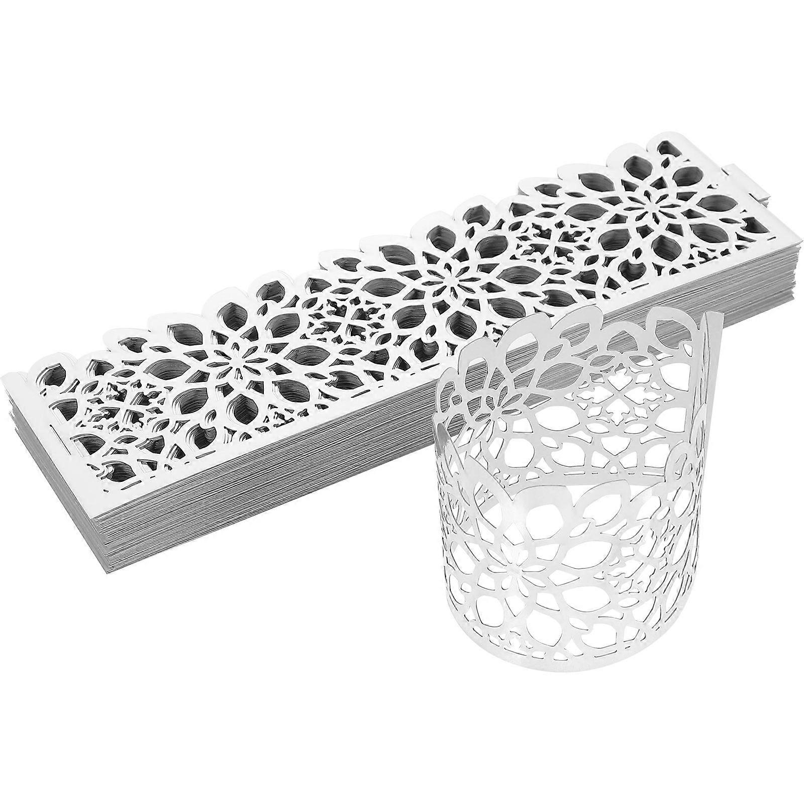 Silver Paper Napkin Ring for Decoration 50Pcs Serviette Ring Decors