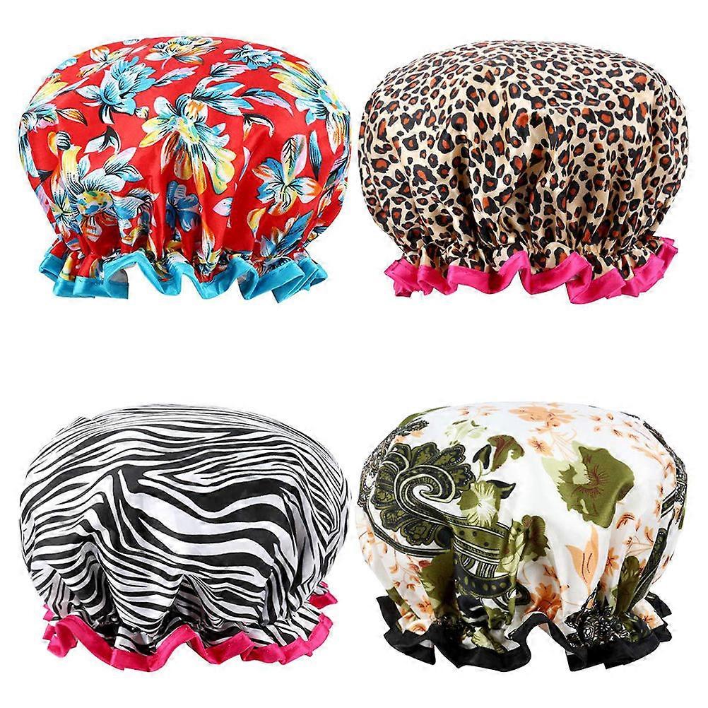 Shower Cap Waterproof Double Layer for Bathing Use 4Pcs Assorted Color