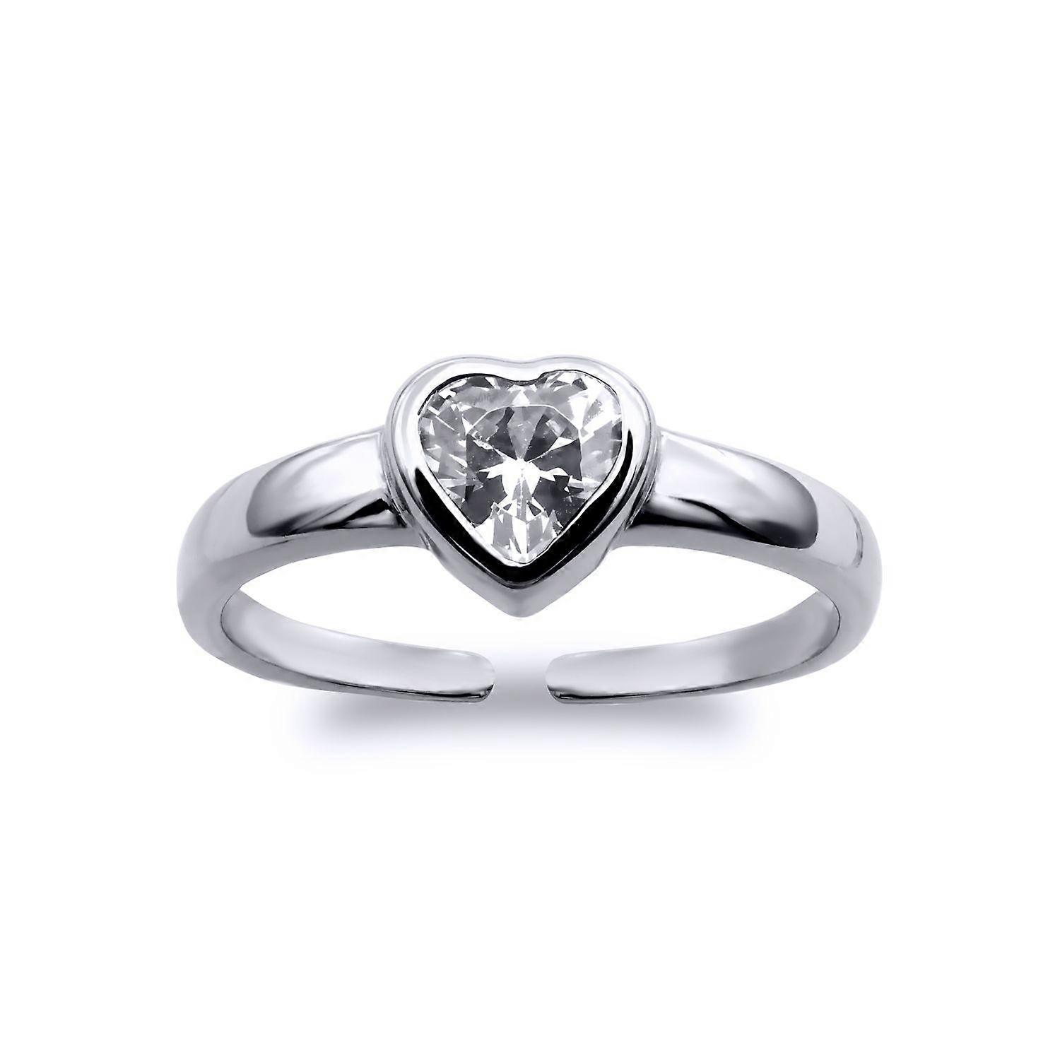 Jewelco London Ladies Rhodium Plated Sterling Silver Heart Cubic Zirconia Solitaire Love Toe Ring