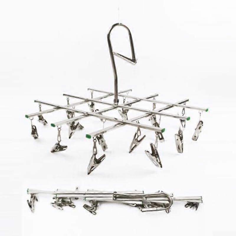 Stainless Steel Folding Laundry Drying Rack with 20 RustResistant Clips for Small Items