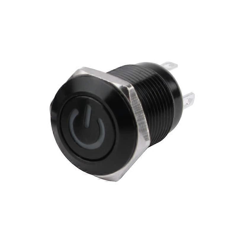 12mm Waterproof Metal Push Button Switch Black Momentary 36V White LED for Car Engine or PC