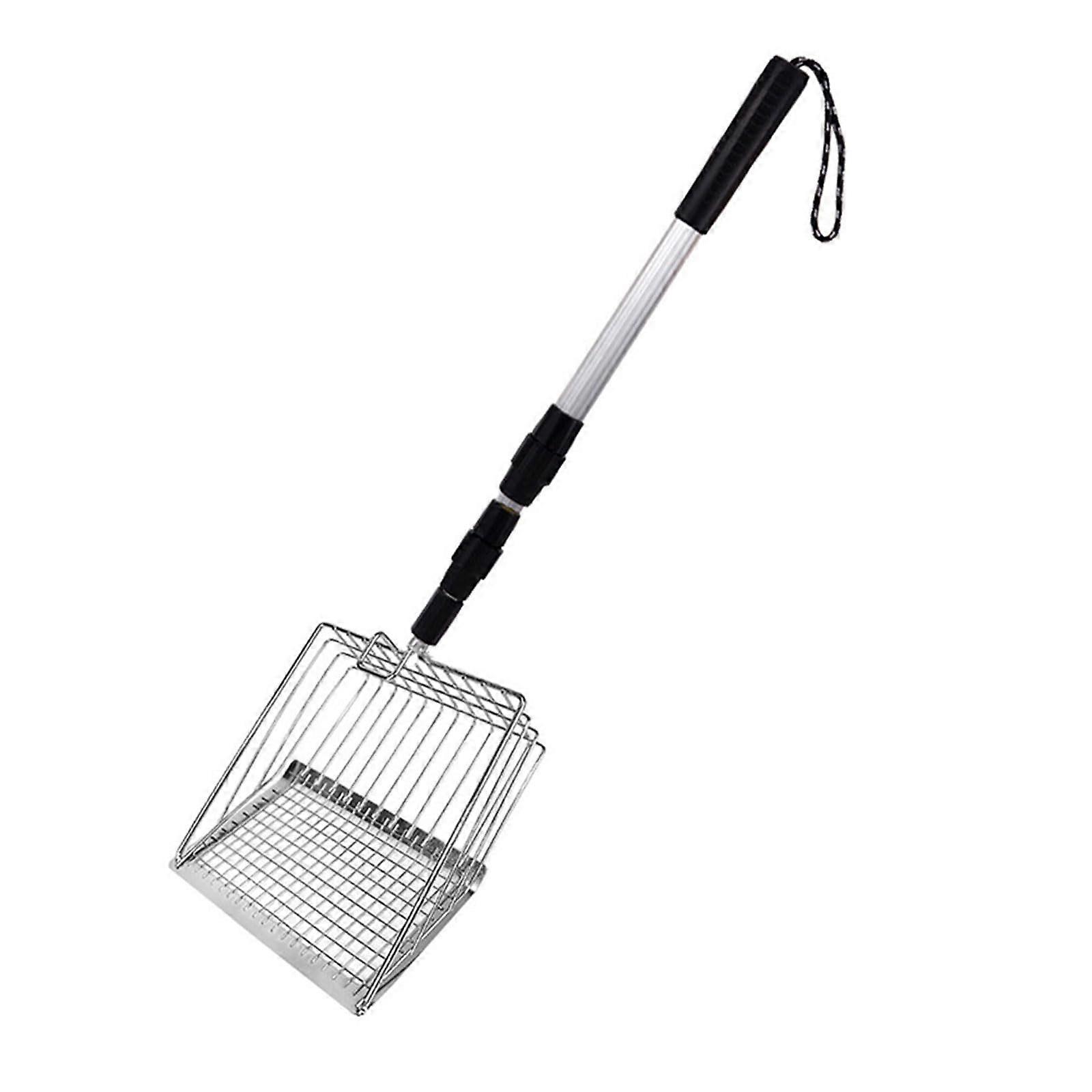 Cat Litter Scoop with Adjustable Telescoping Handle, Ergonomic Grip, RustResistant Metal Sifter Head, Silver