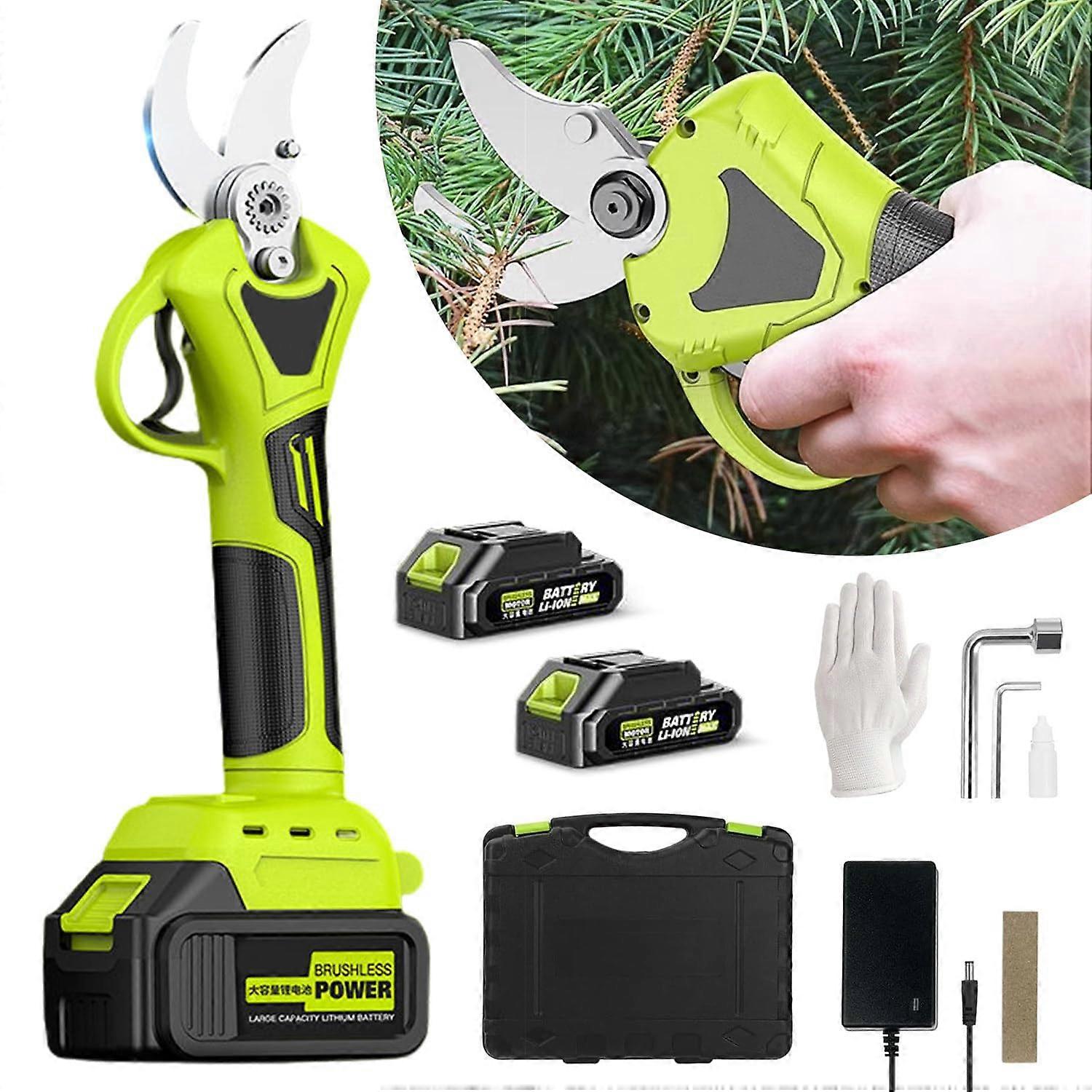 Cordless Electric Pruning Shears with 2 Batteries, Brushless Motor, Adjustable Diameter SK5 Blade