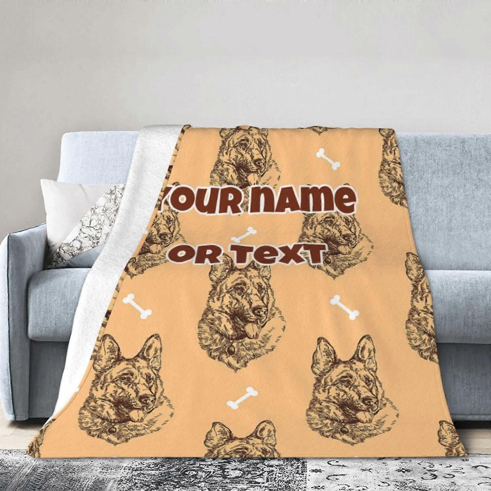 German Shepherd Blanket with Custom Name Printing Soft Flannel Throw for Dog Lovers