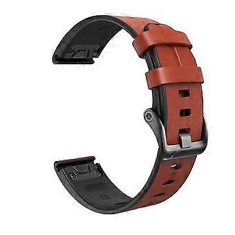 26mm Leather Silicone Strap Quick Release Dark Brown Watch Band for Garmin Fenix 7X 6X 5X 3HR
