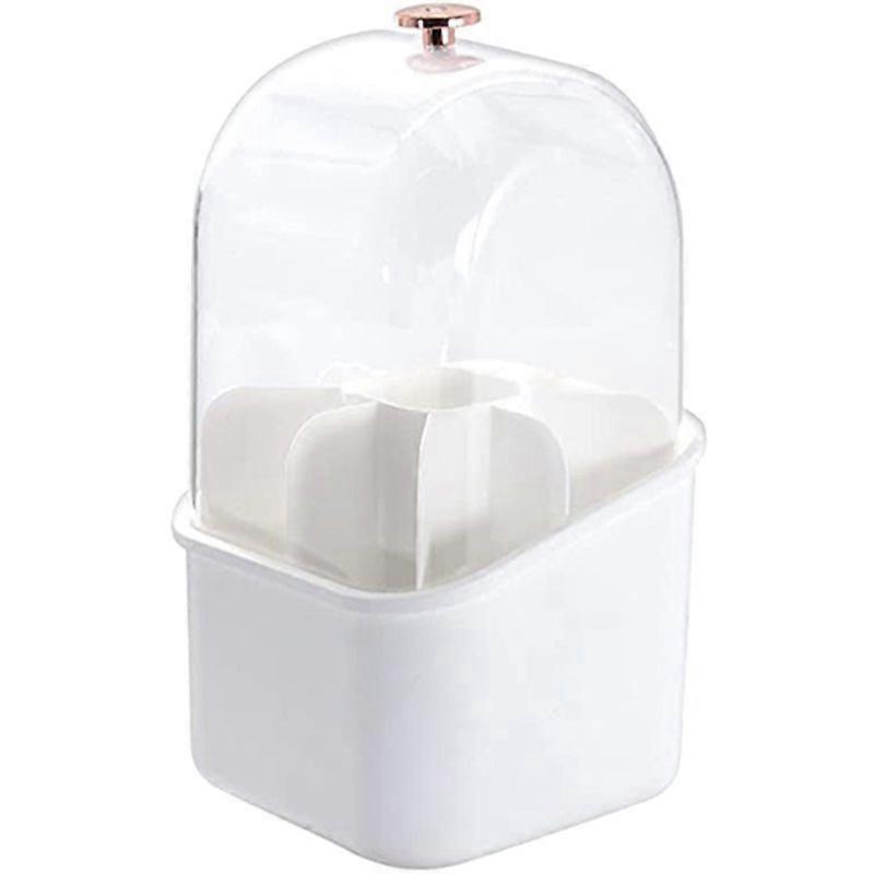Square Makeup Brush Holder, 360Degree Rotating (White)