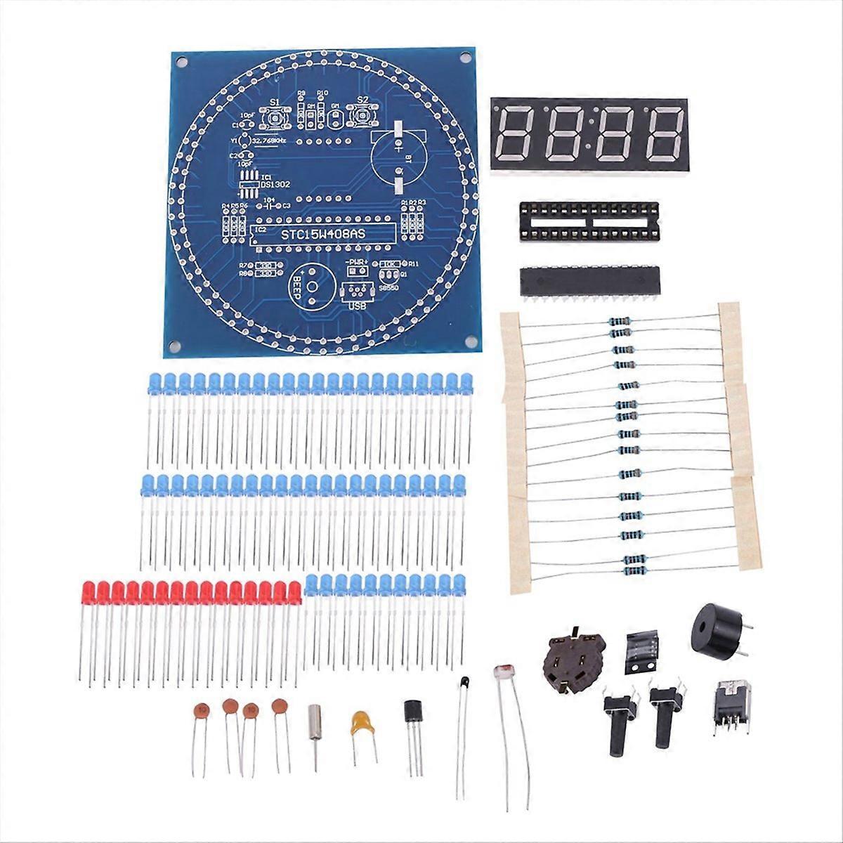 DIY Rotating Electronic Clock Kit Electronic Circuit Basic Experimental Kit LED Display Alarm Clock 