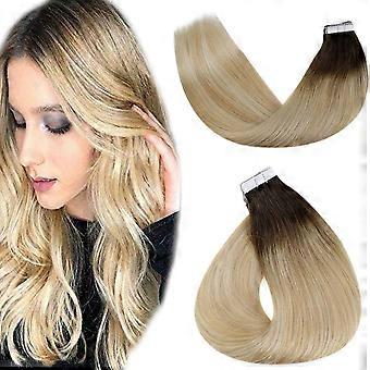 Ombre Tape in Hair Extensions 20 Inch Straight Remy Human Hair Dark Brown to Blonde