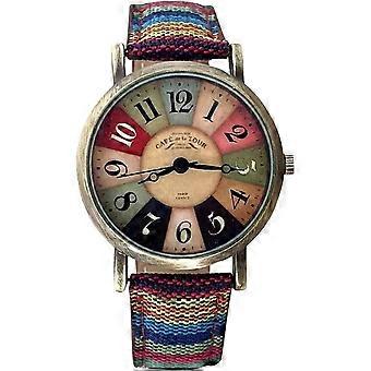 Women's Vintage Leather Watch, Gold Tone Metal, Rainbow Pattern – Compatible with Valentine’s & Mother’s Day Gifts