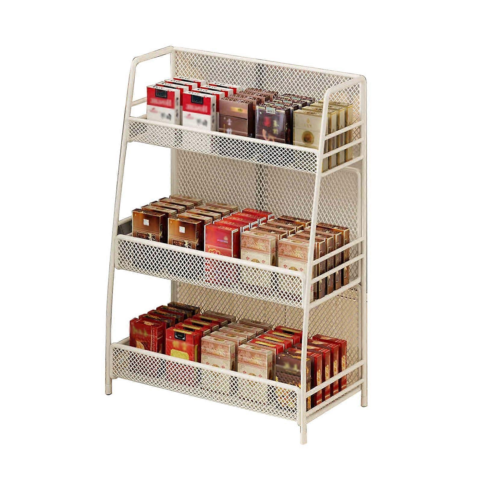 Cigarette Display Rack with SpaceEfficient Stepped Layout, Wall or Counter Retail Shelf, White