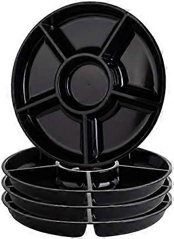 6 Sectional Round Plastic Serving Tray/Platter (4, Black)