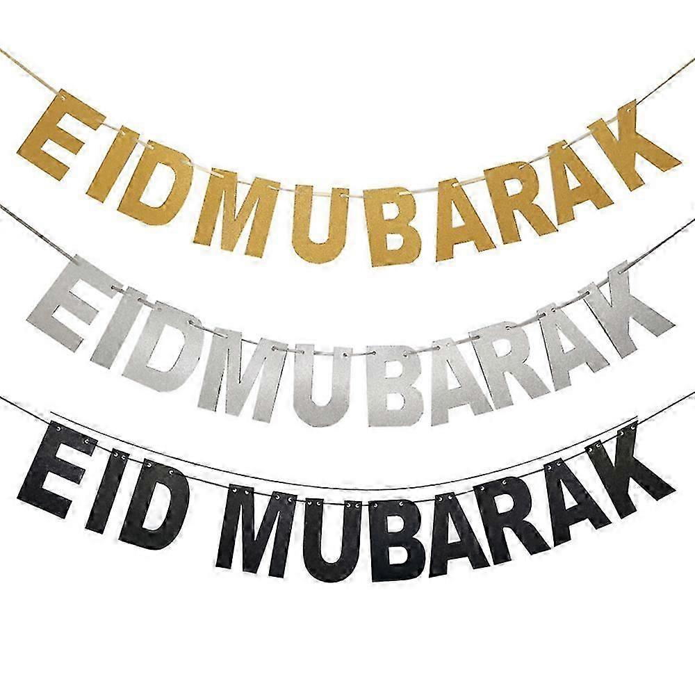 3 Sets Eid Mubarak Decoration, Ramadan Party Hanging Banner & Flags