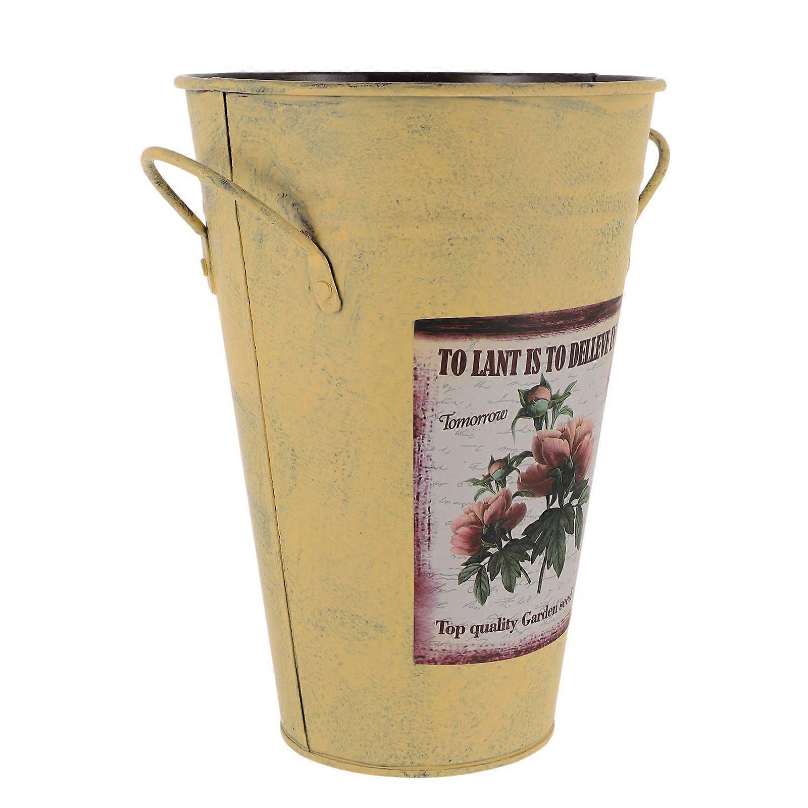 Decorative Iron Flower Bucket for Storage Use 2Pcs Retro Desktop Implement