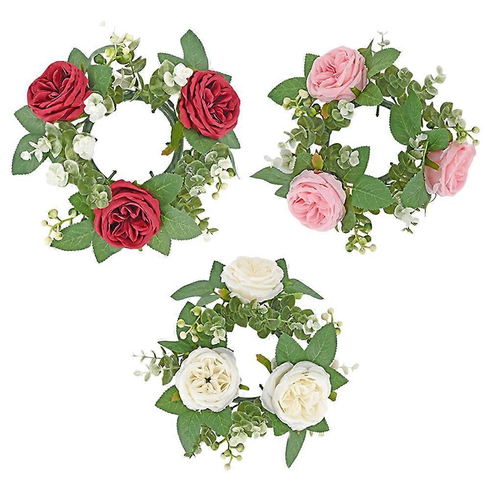 Artificial Rose Candle Ring for Wedding Table Decoration 3Pcs Set