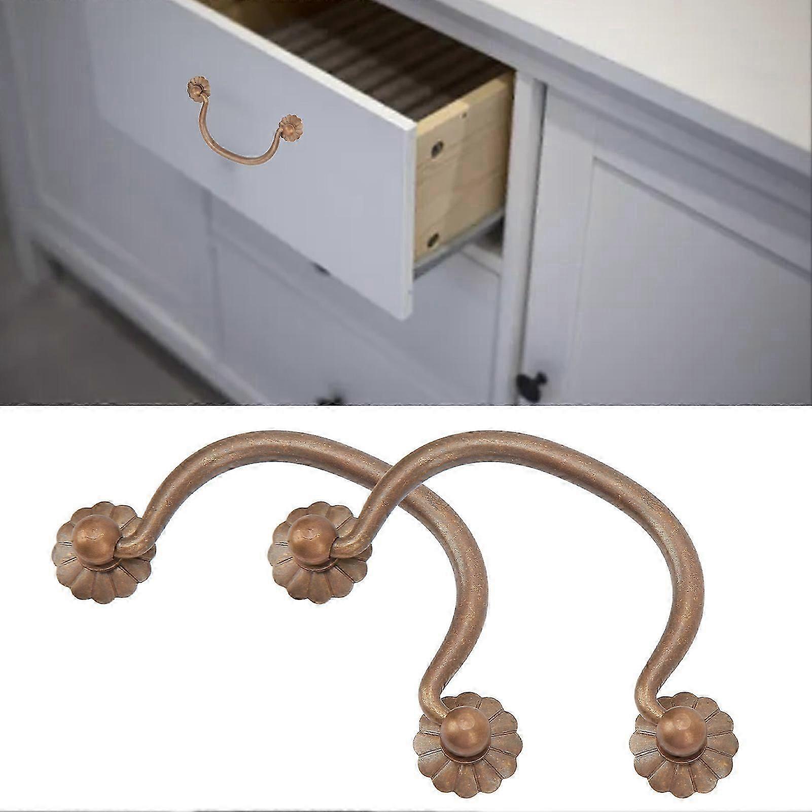 2 Set Brass Pull Handles 9.5x5cm Retro Flower Shape Bronze