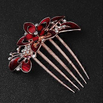 Flor Noiva Pente de Cabelo Delicado Headwear Cocar Vestido de Noiva Acessórios Ornamento de Cabelo de Festa para Mulheres Femininas (Vermelho)