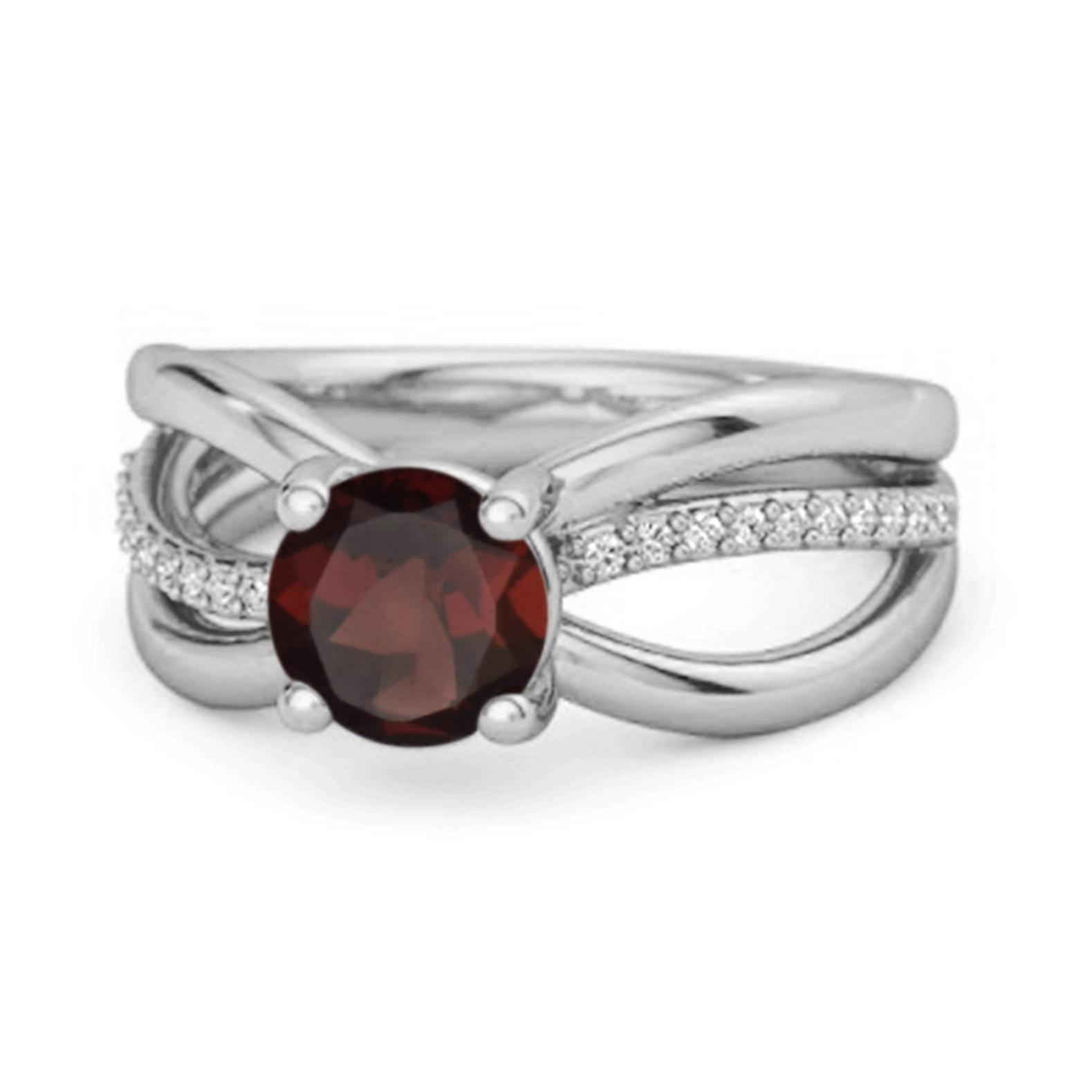Garnet Infinity pave Split Band Ring - 925 Sterling Silver