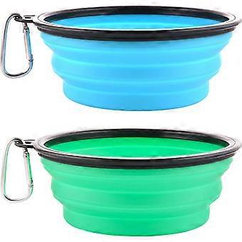 Large Collapsible Dog Bowls, 34oz Travel Water Food Bowls Portable Foldable Collapse Dishes with Carabiner Clip for Traveling, Hiking, Walking, 2 Pack