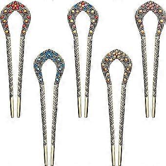 5 pezzi vintage capelli bastone doppio polo capelli pin bastone a forma di u cristallo strass forcina metallo capelli forcelle acconciatura chignon forcina per le donne e g