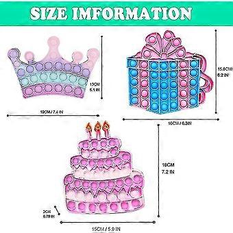 3pack Push Birthday Cake Bubble Fidget Toy Set.poppets Birthday Cake And Crowns